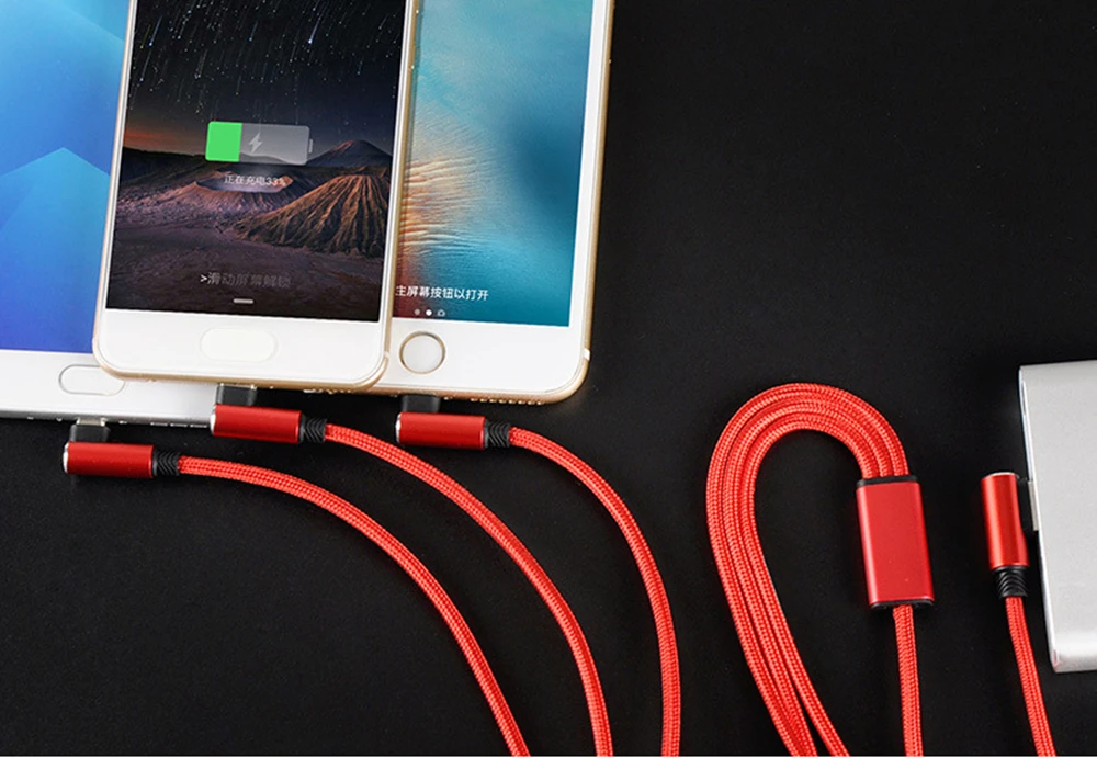 Wholesale 2.4A Fast Charger L Shape Type C Phone Charging 3 in 1 Micro USB Cable for iPhone Huawei Samsung - ANKUX.COM