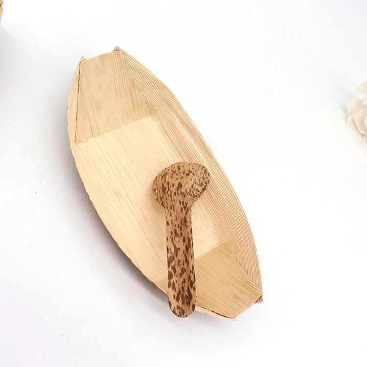 Disposable bent pine bamboo  boat  for food serving tray for sushi and  fast food