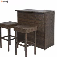 3PC Wicker Bar Set Patio Outdoor