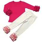 Hot sale baby girls fall cotton outfit kids wholesale boutique remake 2pc ruffle pants set cheap clothes
