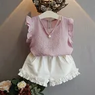 SEVWEN kids clothing chiffon Top white short baby clothes sets
