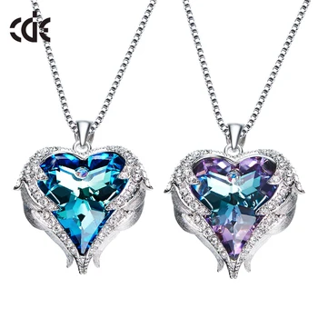 crystals from swarovski angel wings heart pendant necklace