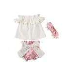 High Quality Baby Girl Pompom 2 Pieces With Headband Outfits For Kids Boutique Baby Summer Clothes Set