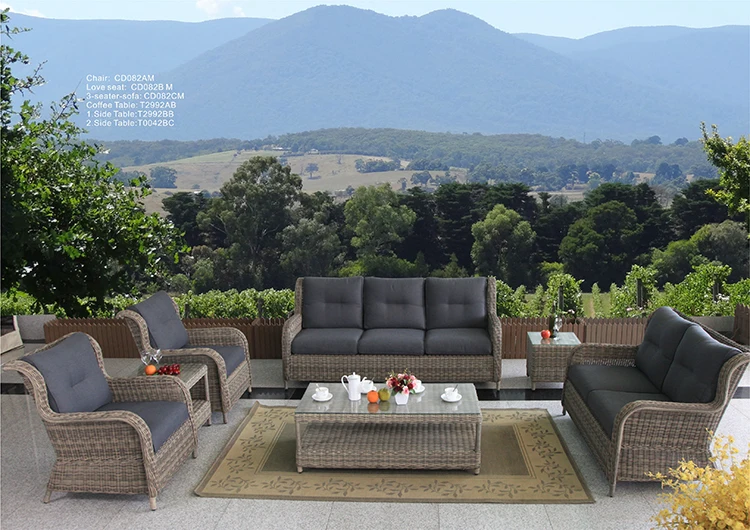 Deep Seating Luxury Classic Outdoor Furniture Garden Patio Rattan Wicker Sofa Set with Coffee Table