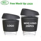 Free Sample BPA Free 12oz Heat Resistant Custom Glass Tea Silicone Lid with Reusable Glass Coffee Cup Silicone Sleeve