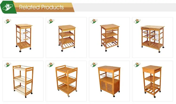 Home bamboo kitchen food delivery trolley with steel shelf