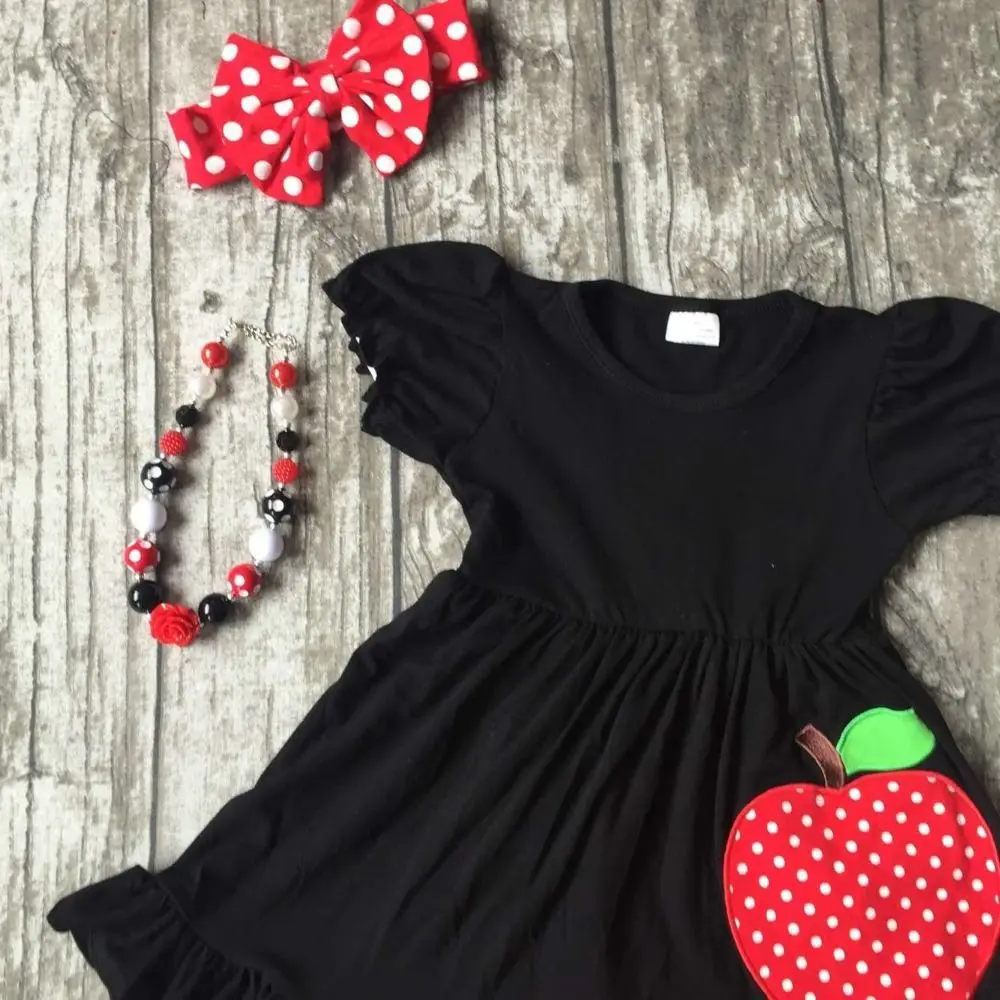 girls summer outfits children back to school clothing girls apple dress with red white polka dot capri pants with accessories