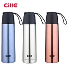 Cille 500ML Custom Travel Coffee Flasks Insulated Vacuum Double Wall 18/8 304 Stainless Steel Sports Bottle