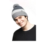 High Fashion Fold Up Winter Sport Gray Acrylic Cotton Blend Beanie Hat