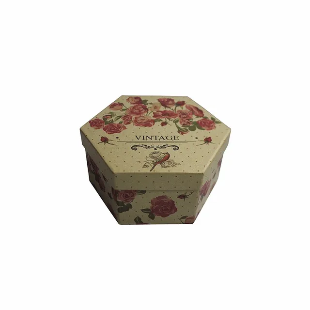 luxury flower printed packaging cardboard hexagon hat box