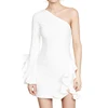 New Products Ladies Dress One Shoulder Long Sleeve Ruffle Sleeve Backless Women Mini White Dress