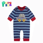 Factory direct infant boutique clothing baby romper truck applique newborn stripe longall baby clothes wholesale