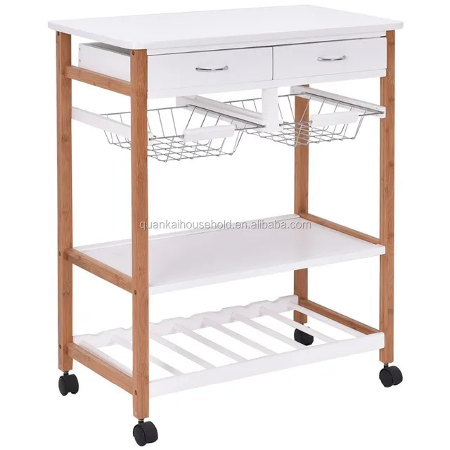 wooden <strong>kitchen</strong> trolley with two large slide out drawers, iron