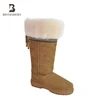 Euroo moda womens genuine leather sheepskin knee high real plush fur lined snow boots lady shoe