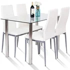 Coffee Table Furniture Glass 5 Piece Dining Set Table and 4 Chairs Glass Metal Kitchen Breakfast Furniture