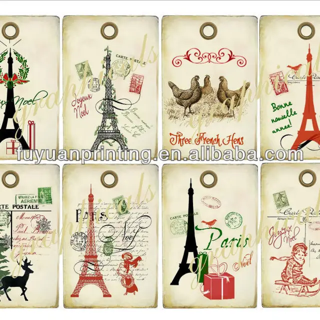 vintage collage paris christmas tags digital download images