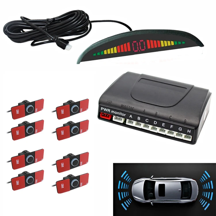 front rear 8 flat 16.5mm probes sensor car parking systems with LED display - ANKUX.COM
