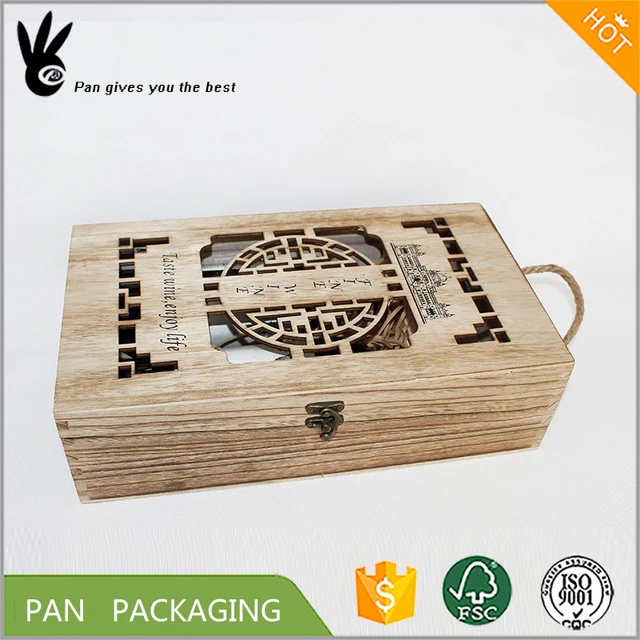 hollow wooden packaging box for wine bottle cheap sale gift wine