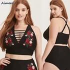 Flower Print Lattice Bikini Plus Size High Waisted Swimsuits