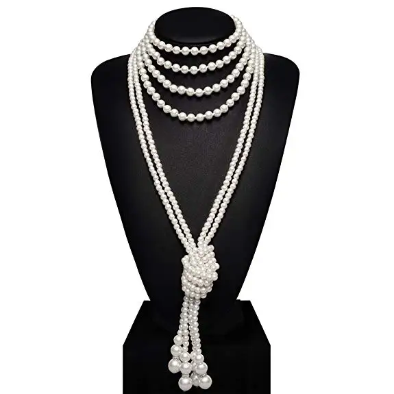 De moda perlas de imitación aleta cuentas racimo largo collar de perlas