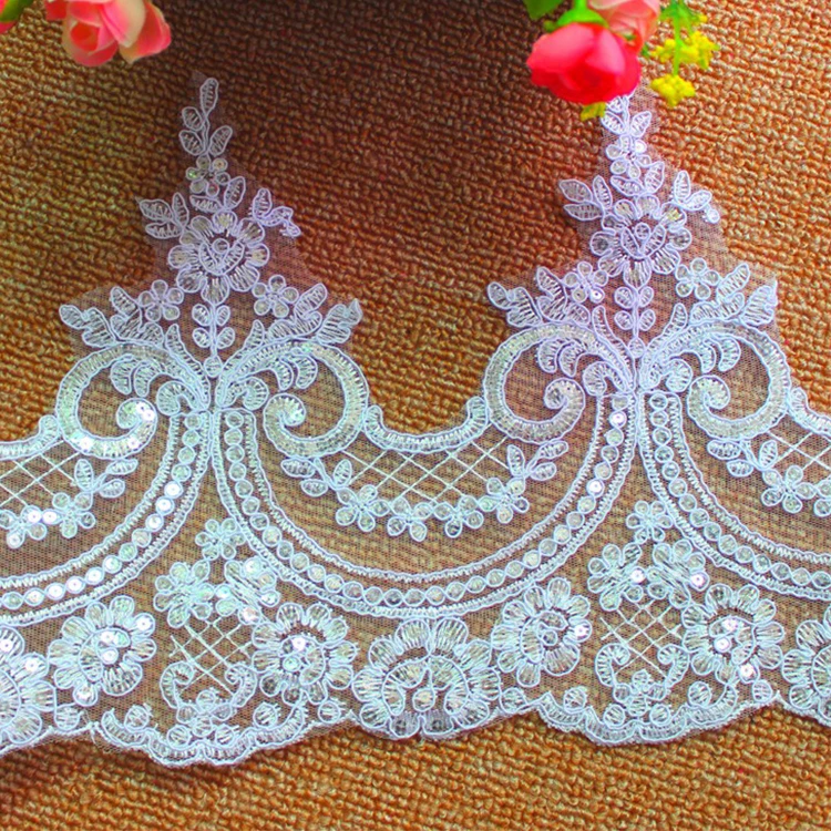 Свадебный кружевной для невесты аппликация 3D цветок блестками платье вышитые границы кружевная бейка s для швейной одежды кружевная бейка