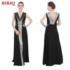 Muslim Floor Length V Neck Black Plus Size Evening Women Dress
