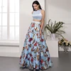 Dressystar light blue ball gown open tie back floral organza skirt 2 piece prom dress 2019