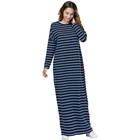 White Stripe Printing Black Plus Szie Casual Clothes Women Muslim Long T Shirt Dress