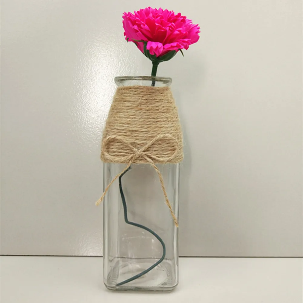 square glass vase with rope for wedding decoration