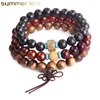 Fashion Jewelry 6mm 8mm Natural Wooden Round Black Bead Rope Bracelets For Women Men Wholesale