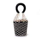Ethnic Boho Detachable Net Fashion Brand Designer Women Jute Round Handbags Clutch PU Leather Bag