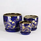 blue ceramic decorative plant pots indoor 101TDD