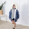 Fashion Winter Kids Denim Jacket Jean Jacket Girl's Rex Rabbit Fur Lined Parka Children's Fur Coat