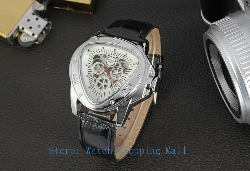 New Mens Watch Top Brand Luury Skeleton Hollow Automatic Mechanical Leather Strap Watch Men Reloj Hombre 5911K