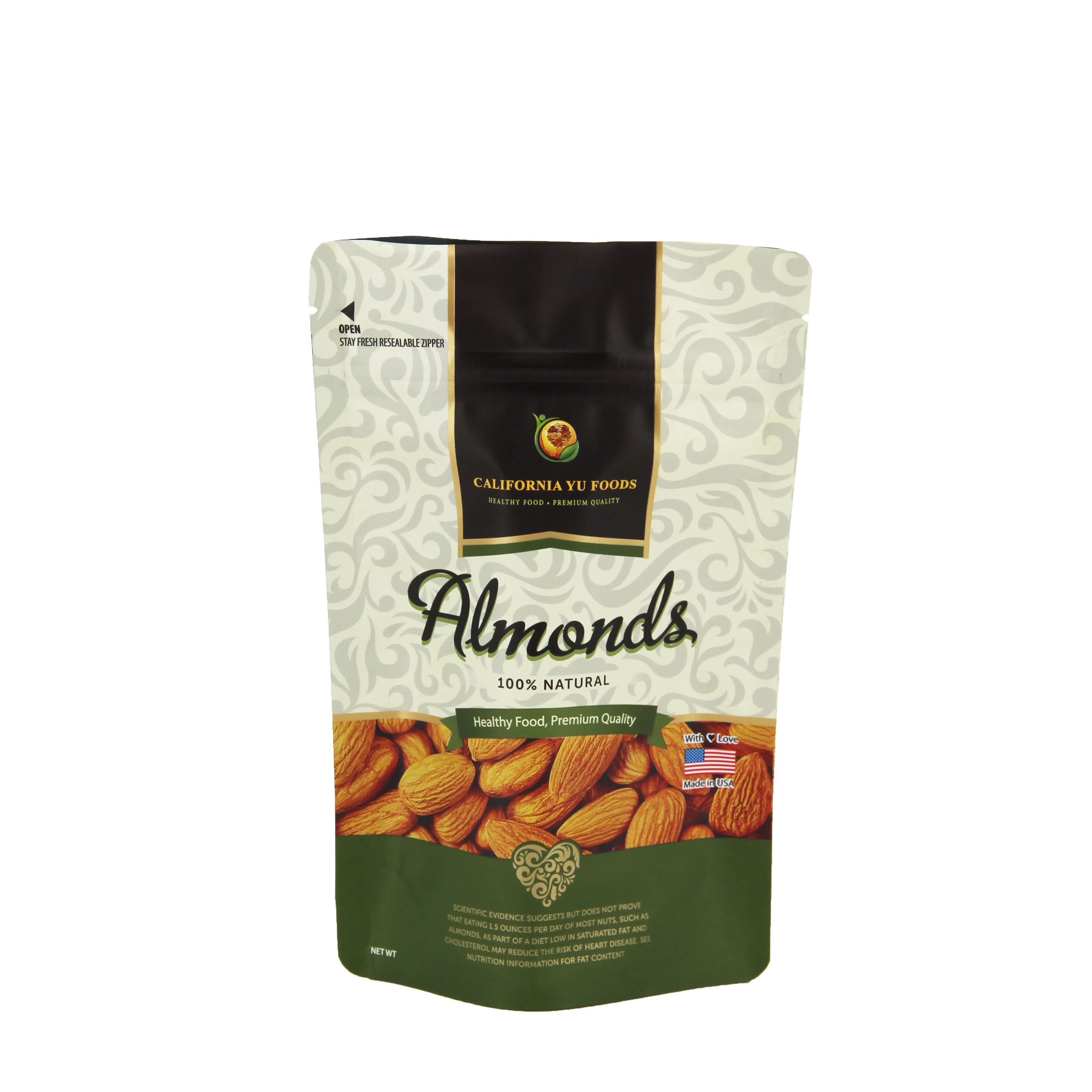 custom printed polythene almonds bags for food packaging