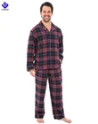 Red Navy Blue White Plaid 100% Cotton Flannel Pajama Set For Men
