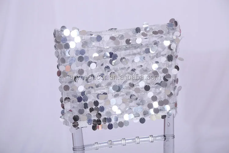 Popular wholesale silver sequin chair cover for wedding decoration