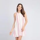 Good sealed eco friendly stylish summer one piece stripe cotton linen dresses casual lady