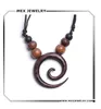 Women's Men's Wood Brown Round Spiral Tribal Bead Adjustable Pendant Necklace