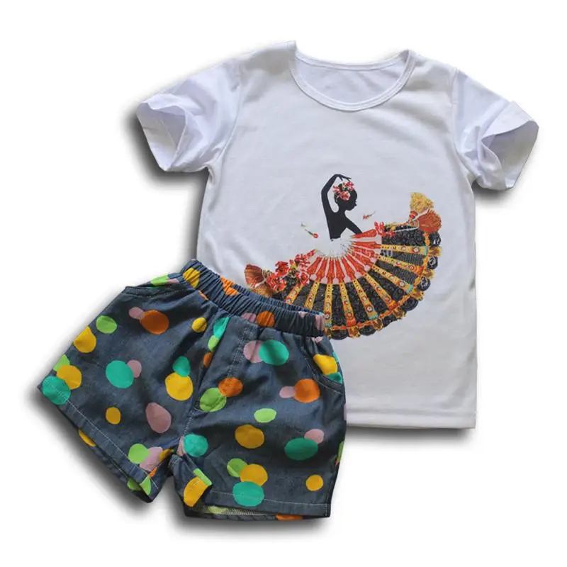 Kids Clothes 2016 Summer Clothing Set 2Pieces Baby Girl Clothes 100% Cotton Sport Children Clothing 3D Print T-Shirt + Shorts