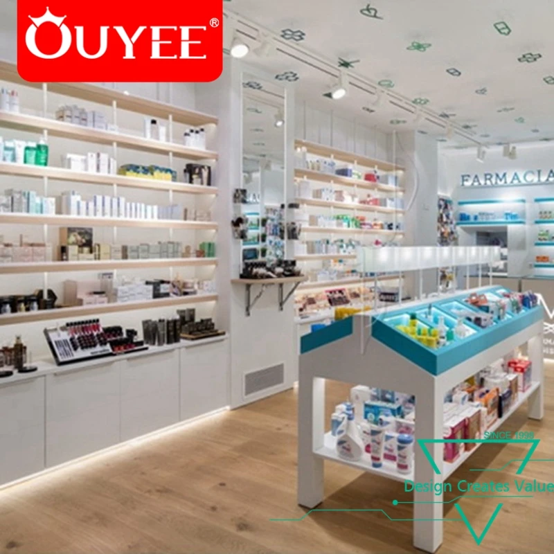 Small Wood Showcase For Medical Store Decoration Wooden Shop Counter Design Pharmacy Furniture View Pharmacy Furniture Ouyee Product Details From