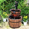 Lined Two Tier Water Feature Made From Whisky Barrels Natural Finish Wooden Fountain