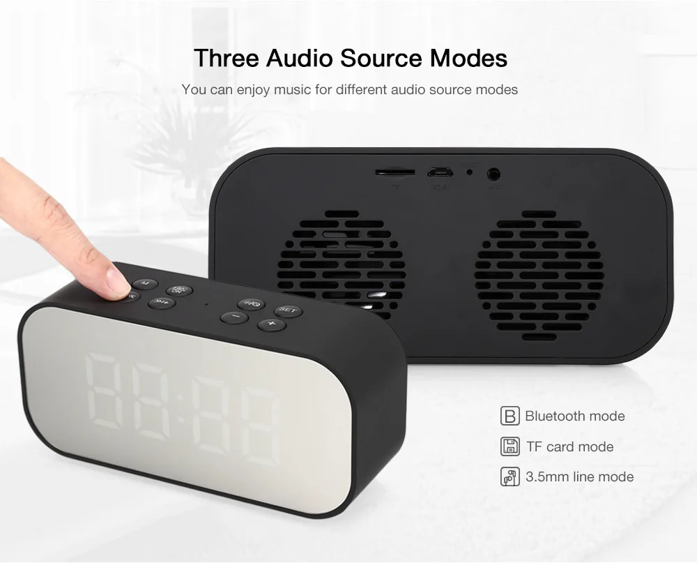 Portable Mirror LED display time wireless Handsfree call vibrant usb alarm clock speakers - ANKUX.COM
