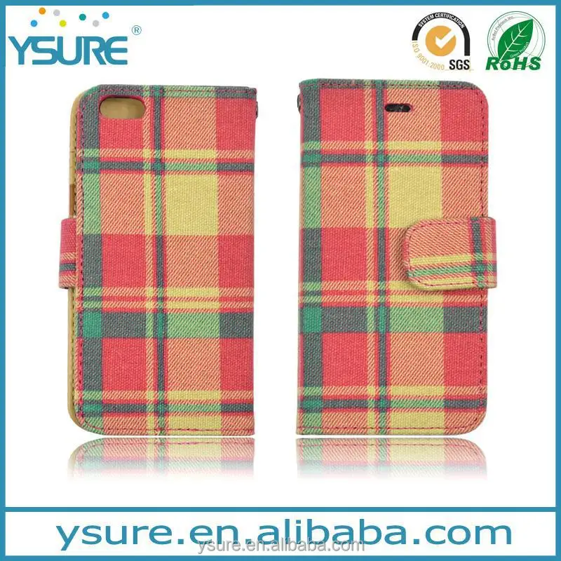 Plaid Pattern Fabric Leather Phone Case For OnePlus One with PVC ID and credit card slots