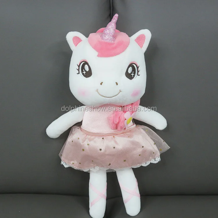 cute pink girl doll wear tutu toy rhinoceros plush toy for kids