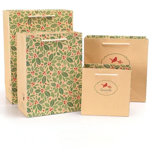 brown fresh simple kraft paper green bird pattern printed gift