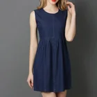D&S factory dropshipping ladies western wear denim dress navy blue summer midi dress