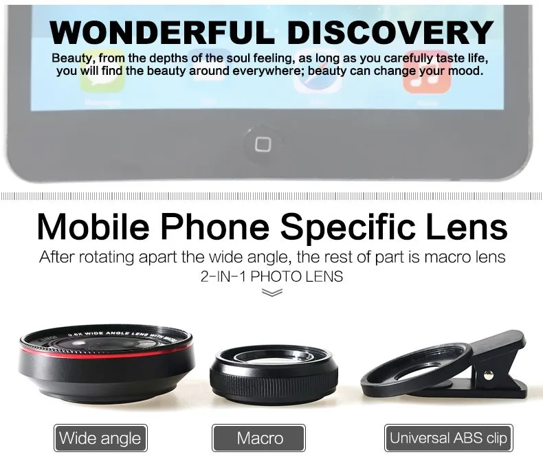 Universal Clip on Cell Phone Camera Lenses 0.6x Wide Angle Macro Lens for iPhone Android