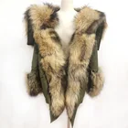 Chinese Factory Wholesale Women Real Raccoon Fur Hooded Long Parka Genuine Raccoon Fur Coat With Raccoon Fur Collar