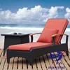 Swimming pool rattan lounge chair with small coffee table teak armrest hot sale outdoor rattan furniture
